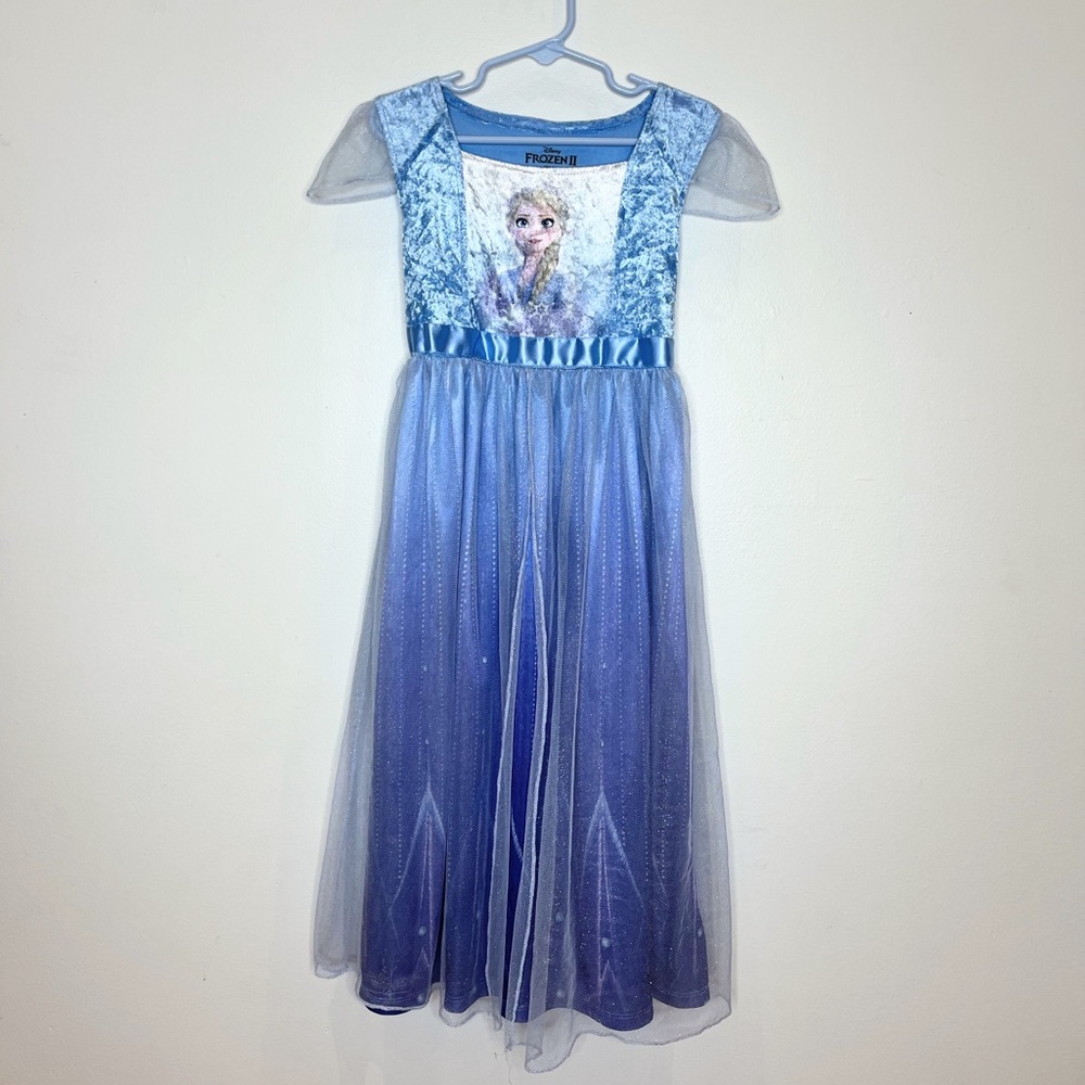 Disney Frozen Elsa Blue Princess Floor-length Nightgown Pajamas Girls Size 6